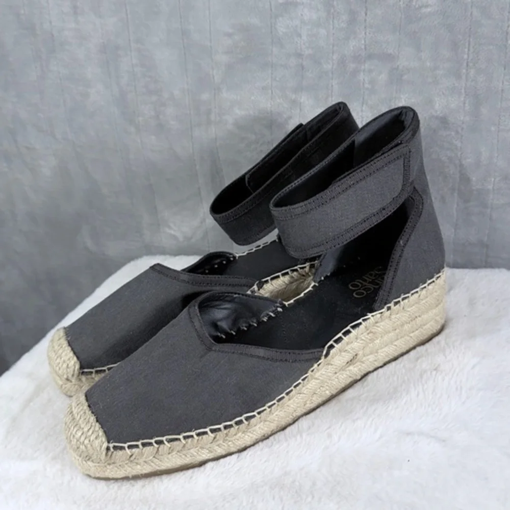 Franco Sarto Black Canvas Espadrille Wedge Sandals Size 9.5